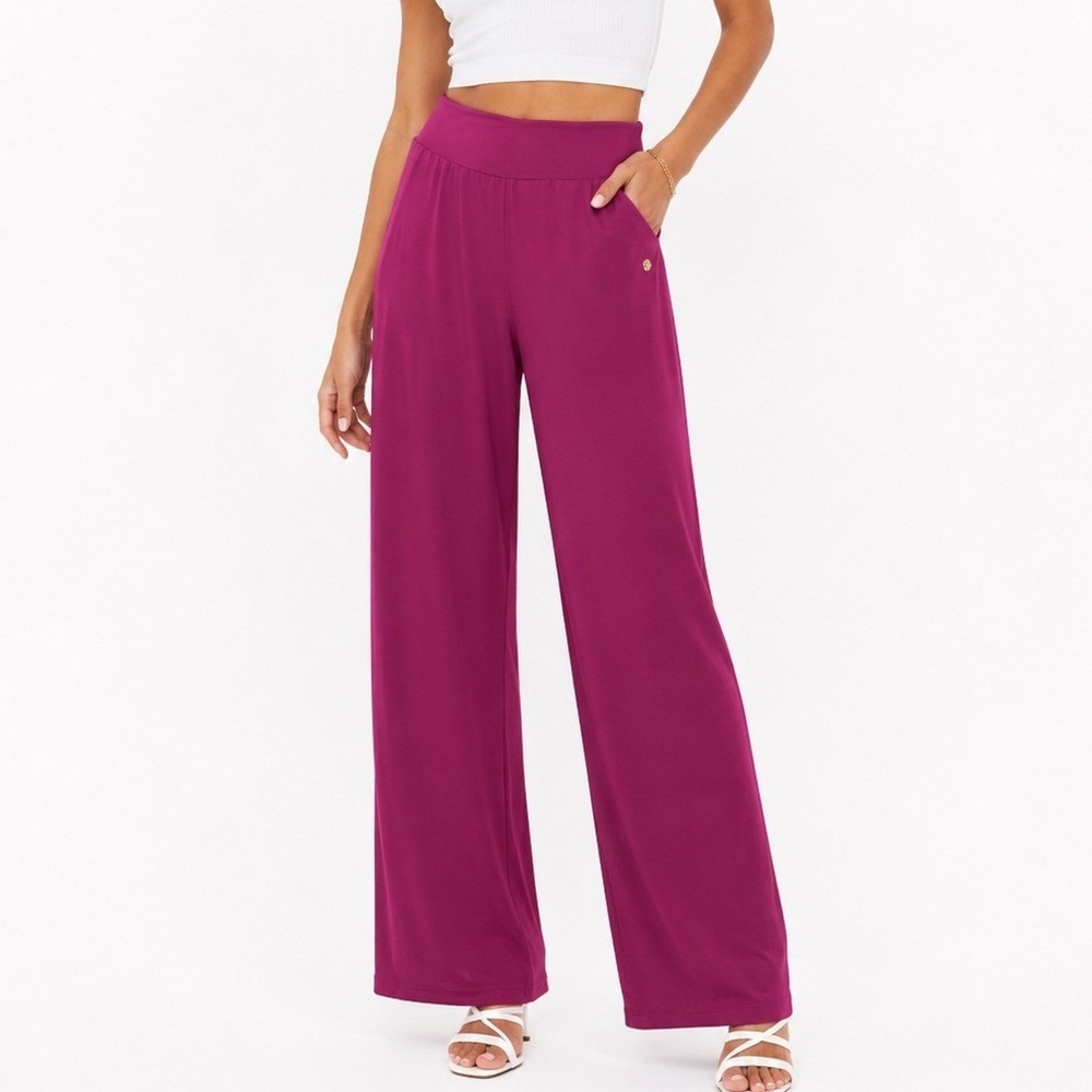 Lilly Pulitzer Weekender Preppy Knit Pants Berry Pink Wide Leg High‎ Rise XS